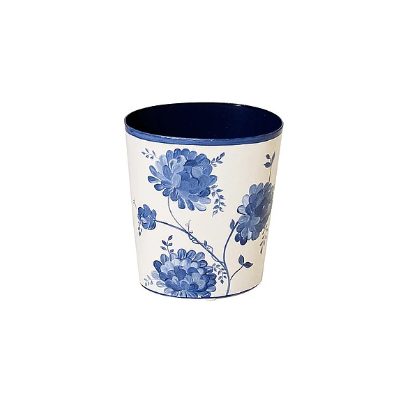 Worlds Away June Blue and Cream Wastebasket WBJUNE