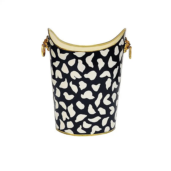 Worlds Away Lion Oval Wastebasket in Black Leopard WBLIONOV BLP