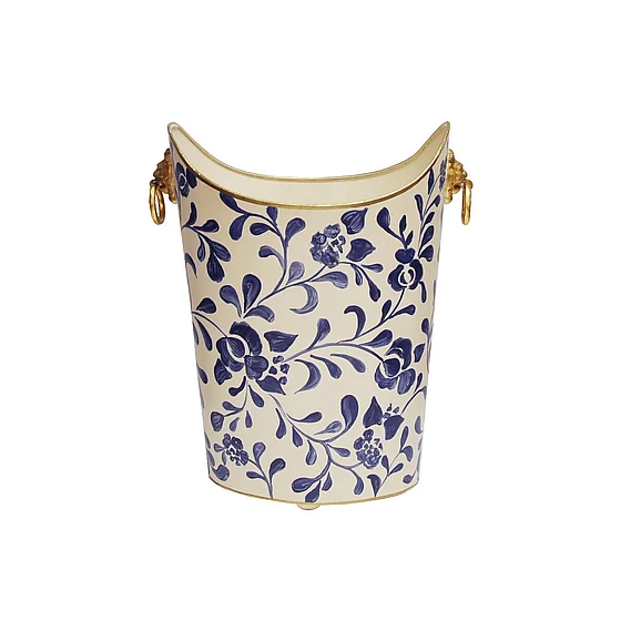Worlds Away Lion Oval Wastebasket in Navy Vine WBLIONOV VINE