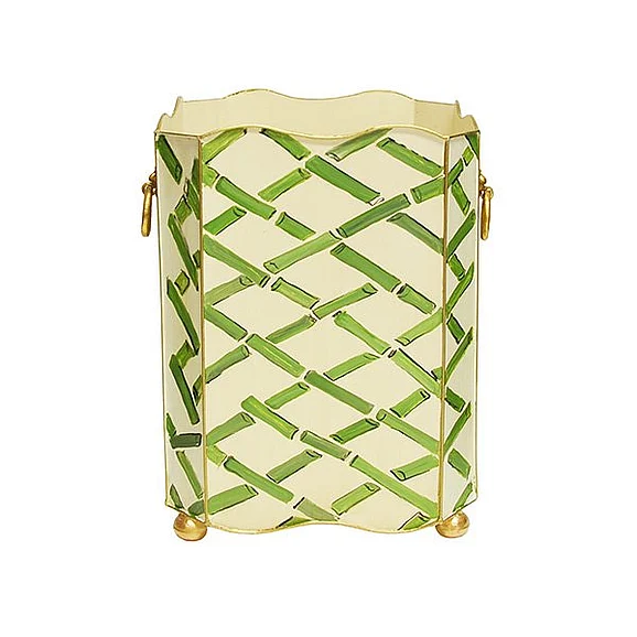 Worlds Away Lion Square Wastebasket in Green Bamboo WBLIONSQ BAMGR