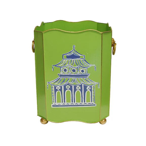 Worlds Away Lion Square Wastebasket in Green Pagoda WBLIONSQ PAGGR