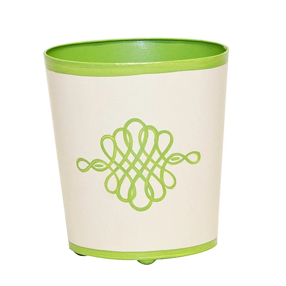 Worlds Away Lisa Oval Wastebasket Green and Cream Design WBLISAGR