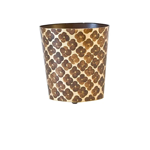Worlds Away Morocco Oval Wastebasket Gold Lf/Brn Ptrn WBMOROCCOBG