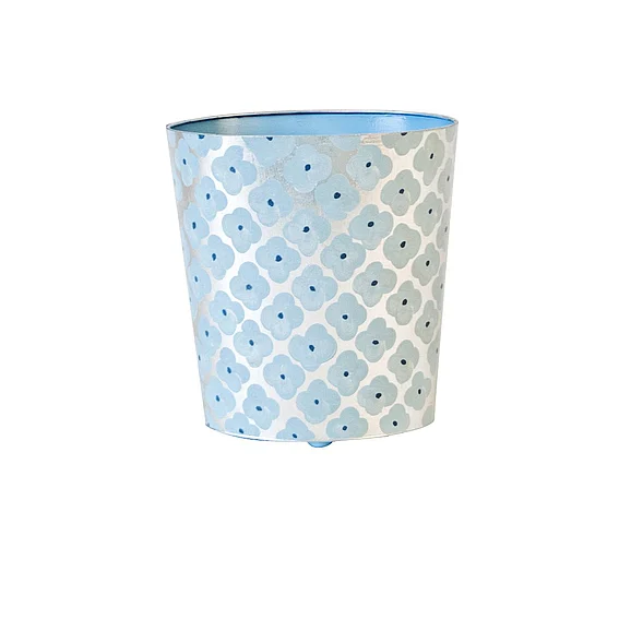 Worlds Away Morocco Oval Wastebasket Silver Lf/Blue Ptrn WBMOROCCOBS