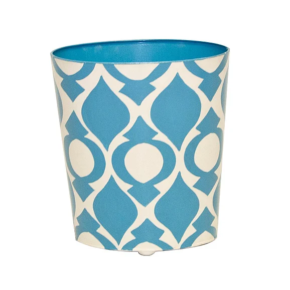 Worlds Away Pea Oval Wastebasket Blue and Cream WBPEA BL