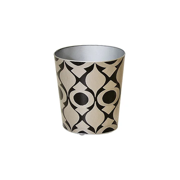 Worlds Away Pea Black and Silver Wastebasket WBPEASL