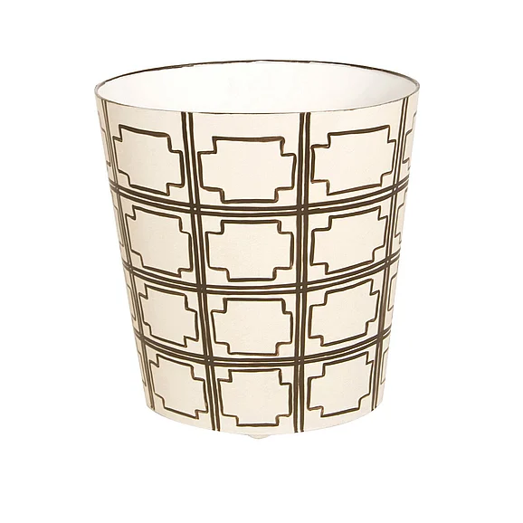 Worlds Away Squared Oval Wastebasket Cream/Brn Sqrs WBSQUAREDBR