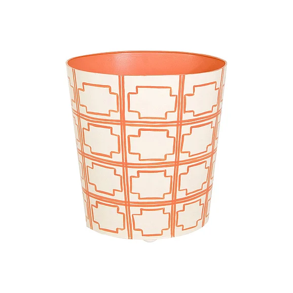 Worlds Away Squared Oval Wastebasket Cream/Orange Sqrs WBSQUAREDOR