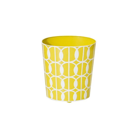 Worlds Away Sunshine Yellow and Cream Wastebasket WBSUNSHINE