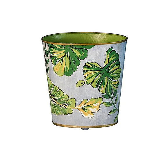 Worlds Away Oval Wastebasket w/ Tropical Leaf and Snake Pattern WBTROPIC