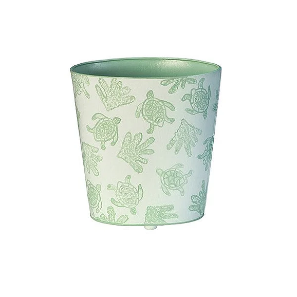 Worlds Away Oval Wastebasket Cream w/ Mint Green Turtle and Coral Pattern WBTURTLE