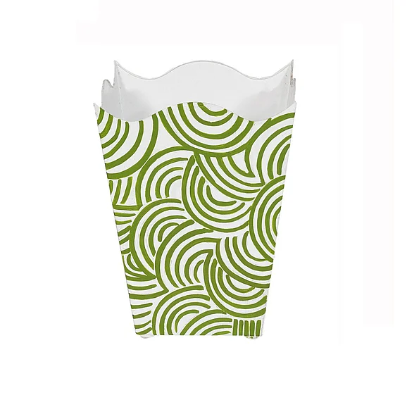 Worlds Away Breaker Square Wave Top Wastebasket in Green WBWBREAKERGR
