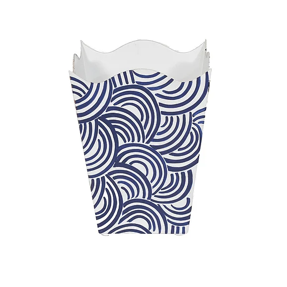 Worlds Away Breaker Square Wave Top Wastebasket in Navy WBWBREAKERNV