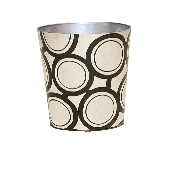 Worlds Away Oval Wastebasket Black and Silver Bubble Design WBZEBBS