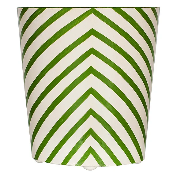 Worlds Away Oval Wastebasket Zebra Green/Cream WBZEG