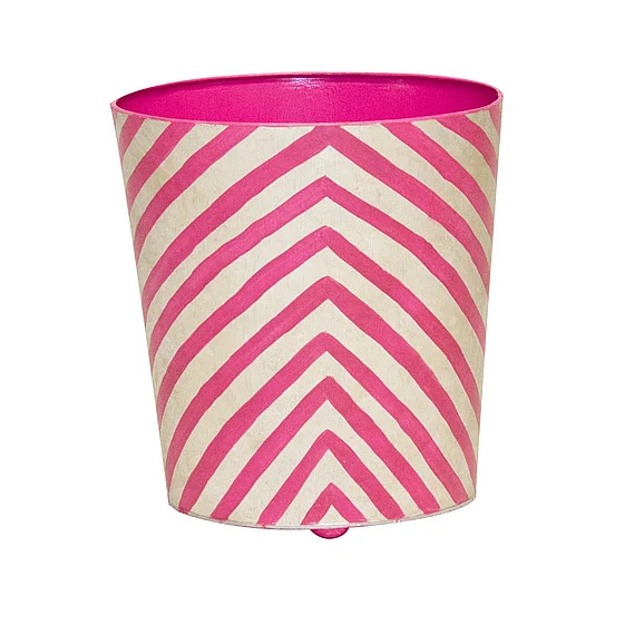 Worlds Away Oval Wastebasket Silver Leaf and Hot Pink WBZEPS