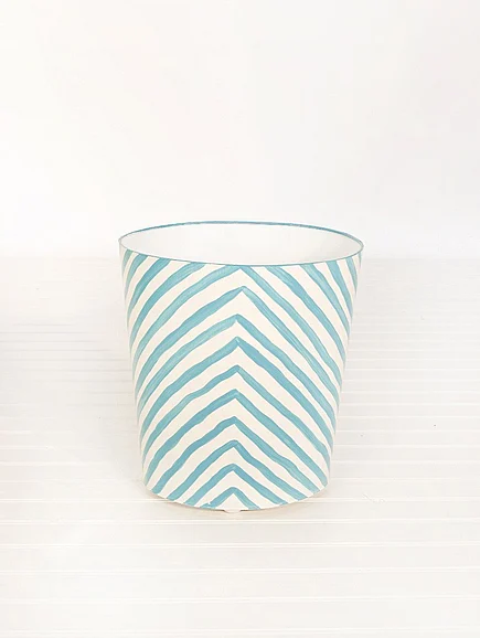 Worlds Away Oval Wastebasket Zebra Turq/Cream WBZET