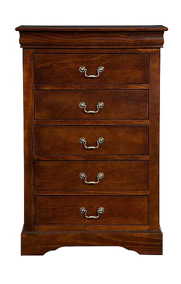 Alpine Furniture West Haven 5 Drawer Tall Boy Chest in Cappuccino