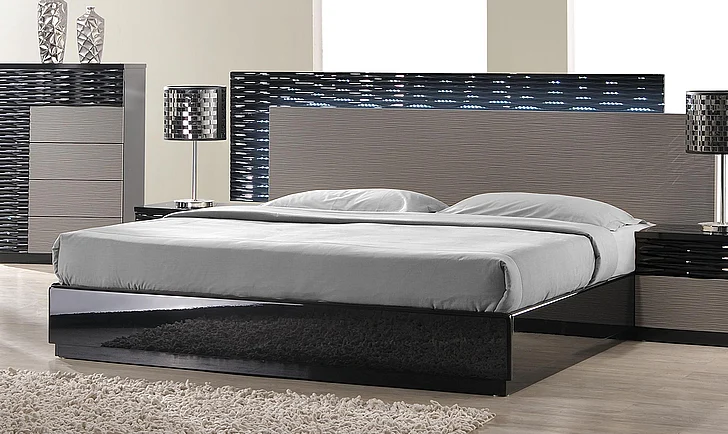 J&M Furniture Roma Queen Platform Bed in Black & Grey Lacquer 17777-Q CLOSEOUT