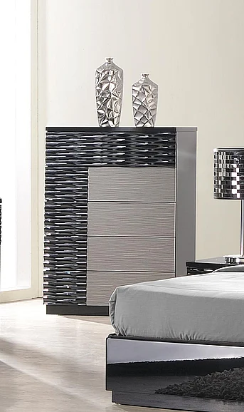 J&M Furniture Roma Chest in Black & Grey Lacquer 17777-C CLOSEOUT