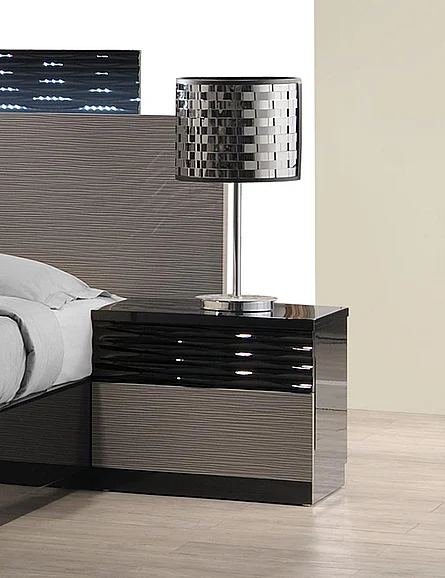 J&M Furniture Roma Nightstand in Black & Grey Lacquer 17777-NS CLOSEOUT