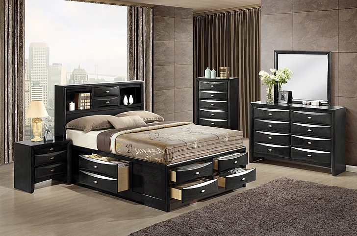 Global Furniture Linda 4-Piece Storage Bedroom Set in Black