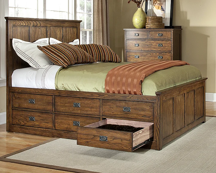 Intercon Furniture Oak Park Cal King Panel Bed w/ 12 Storage Drawers in Mission