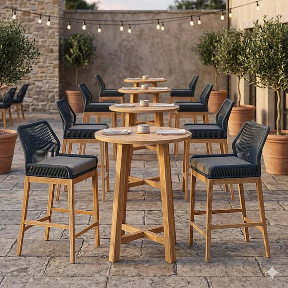 Restaurant Outdoor Dining Set - Modway Wellspring Outdoor Patio 3pc Bar Table Set in Blue Graphite