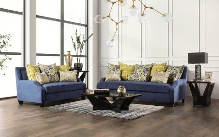 Furniture of America West Brompton 2pc Living Room Set in Navy/Yellow