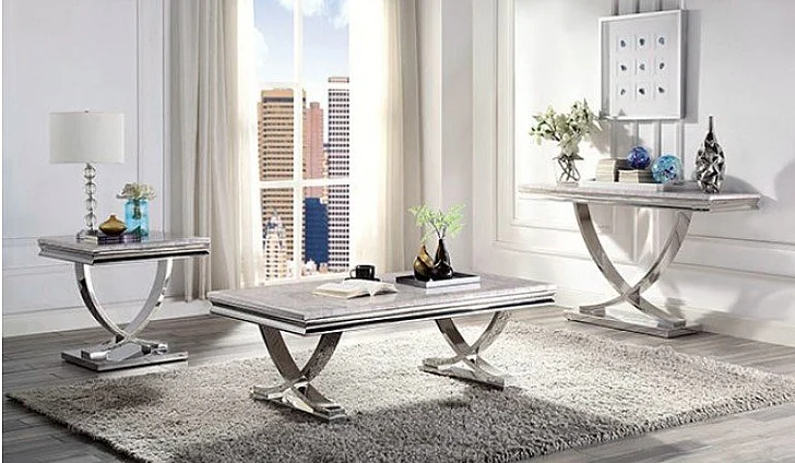 Furniture of America 3pc Wettingen Coffee Table Set in Chrome