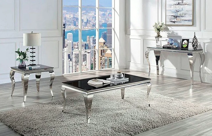 Furniture of America Wetzikon 3pc Coffee Table Set in Black/Silver