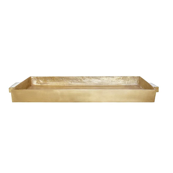 Worlds Away Cast Metal Tray in Antique Brass Finish w/ Agate Handles WHITT