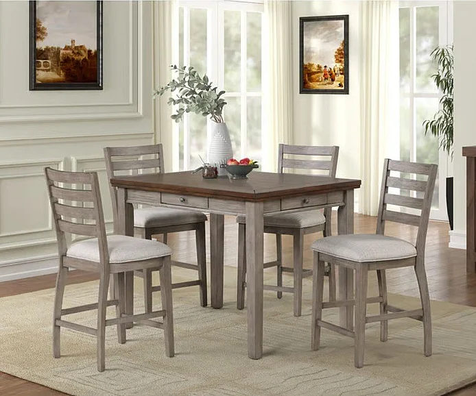 Emma Mason Signature Justin 6pc Counter Dining Room Set in Gray/Brown