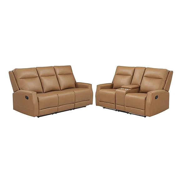 Powell Furniture Wilson Manual 2pc Living Room Set in Tan