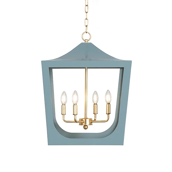 Worlds Away Wimble Modern Pagoda Lantern in Light Blue Powder Coat WIMBLE GBL