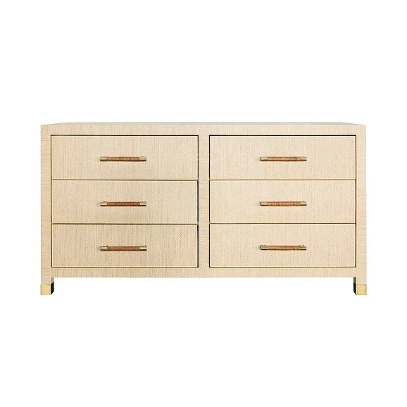 Worlds Away Winchester Six Drawer Chest in Natural Grasscloth WINCHESTER NAT