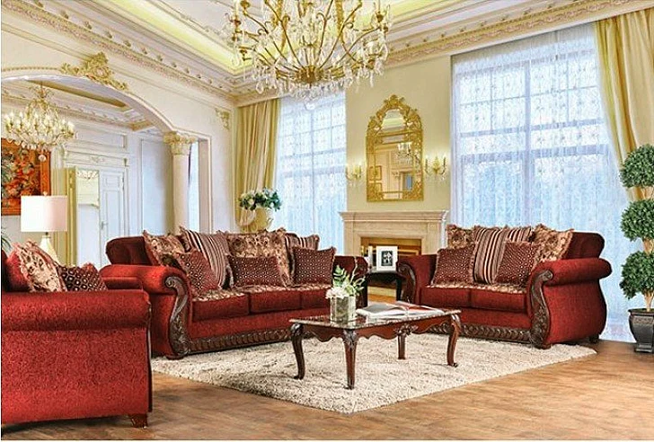 Furniture of America Tabitha 2pc Living Room Set in Wine/Gold