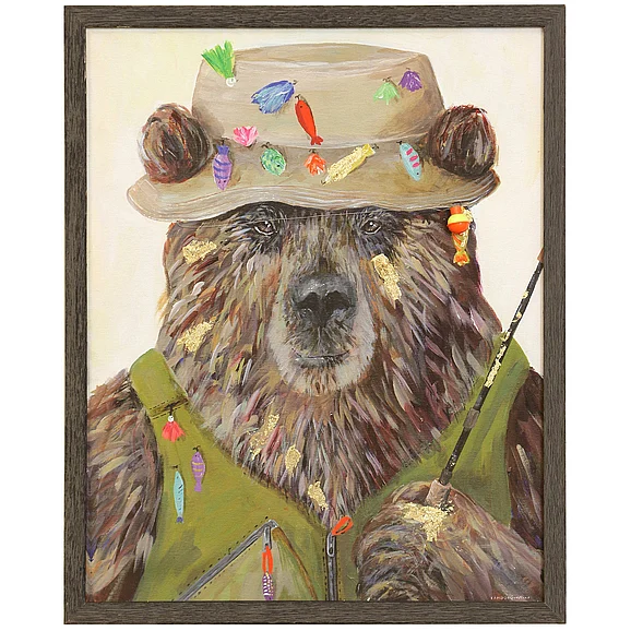 StyleCraft Fishing Bear Framed Canvas WM51380