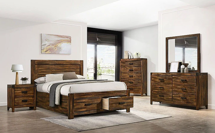Elements International Warner 2-Piece Storage Bedroom Set in Chesnut
