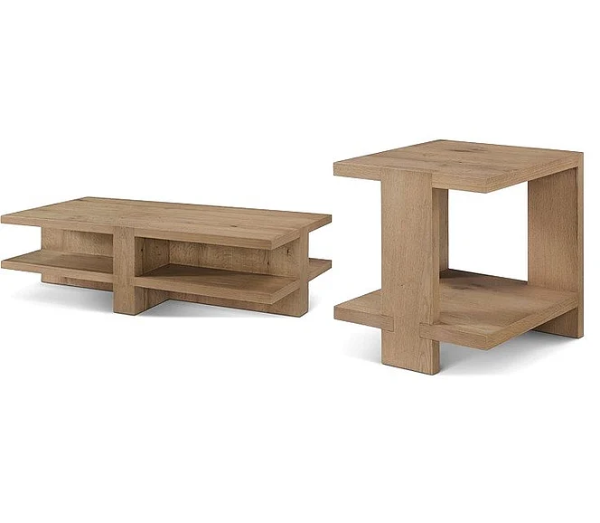 Theodore Alexander Woodlands 2pc Rectangular Occasional Living Room Set in Driftwood Natural