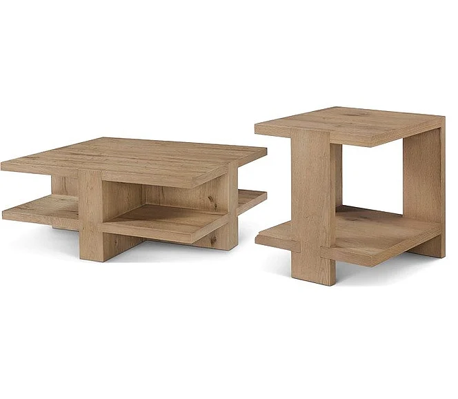 Theodore Alexander Woodlands 2pc Square Occasional Living Room Set in Driftwood Natural