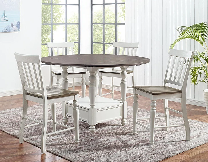 Steve Silver Joanna 5-Piece Drop Leaf Counter Dining Set in Two Tone Ivory and Mocha