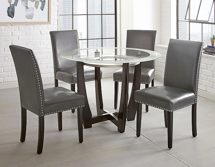 Steve Silver Verano 5-Piece Round Glass Top Dining Set in Gray