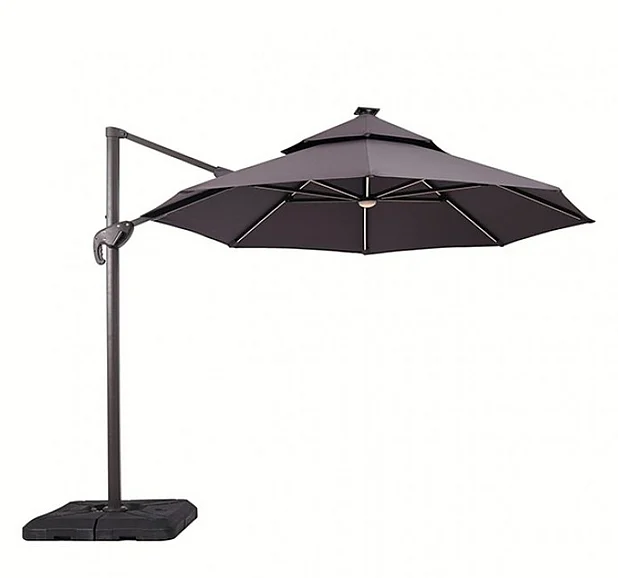 Furniture of America Xico 8' Square Umbrella with Double Top with LED Light + 37' Large Base in Gray LA-A030GY+BASE