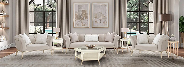 AICO Yvette 2Pc Living Room Set in Porcini Medium Champagne
