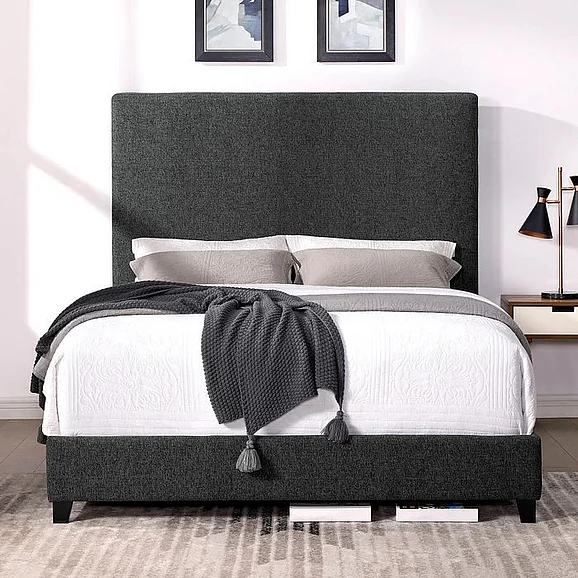 Legends Bridger Upholstered Squares King Panel Bed in Granite ZBRD-7001KG