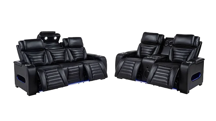 Coaster Zuma 2pc Dual Power Reclining Living Room Set in Black
